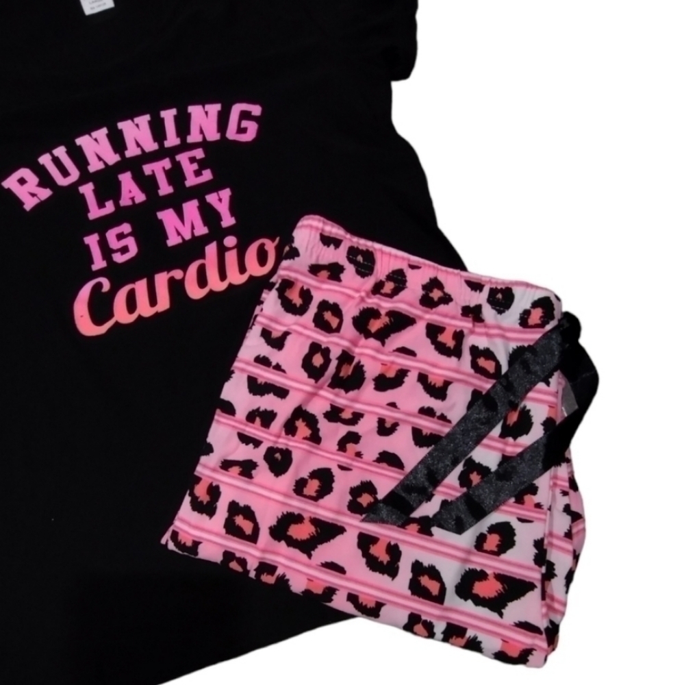 Running Late Is My Cardio Pajama Set NWOT Jr L - Picture 2 of 3